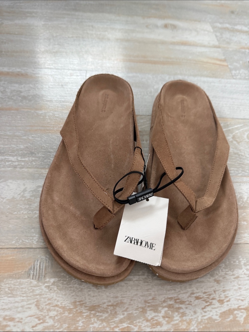 Zara Brown Suede Thong Sandals - Picture 1 of 6